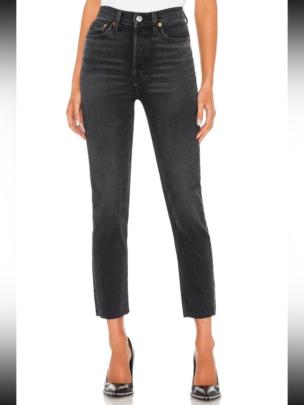 RE/DONE 90s High Rise Ankle Crop Jeans Faded Coal Gray Skinny Size 24